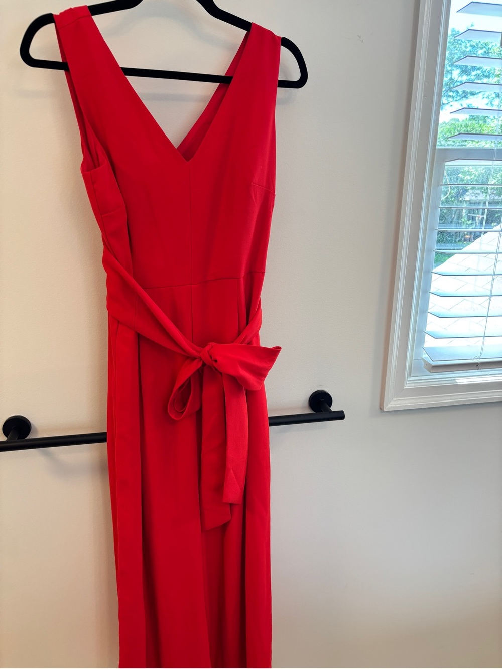 J. Crew Red V-Neck Tie-Waist Maxi Jumpsuit
